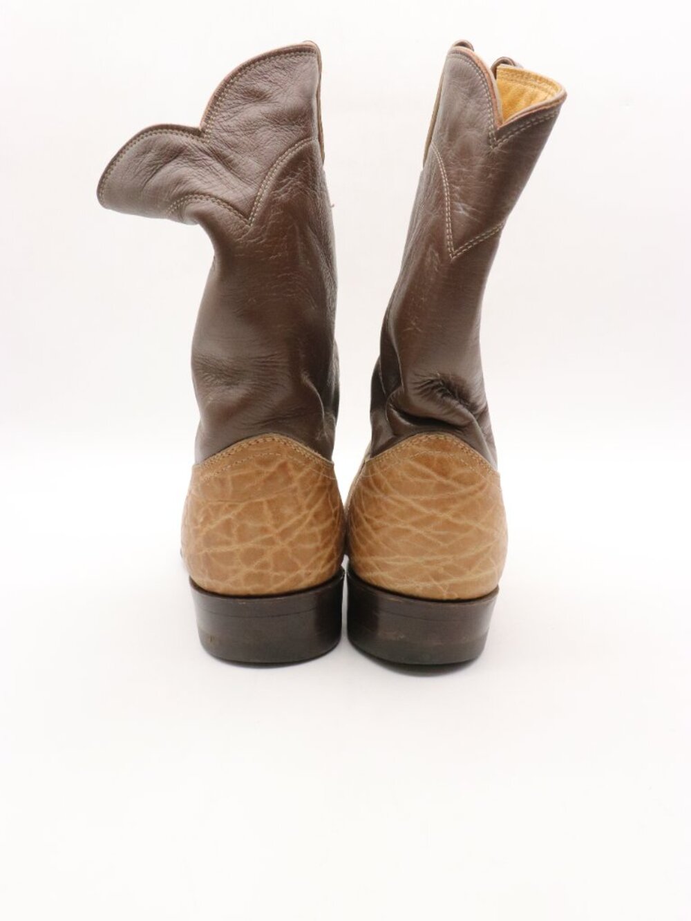Vintage Justin Elephant Print Boots Men's Size 9 D Brown Leather Roper Boots USA - Picture 5 of 8